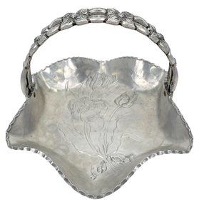 Vintage Rodney Kent Basket Hand Hammered Aluminum No. 429 Floral Tulip 1950s MCM